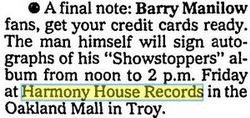 Harmony House Records and Tapes - Barry Manilow Appearance (newer photo)